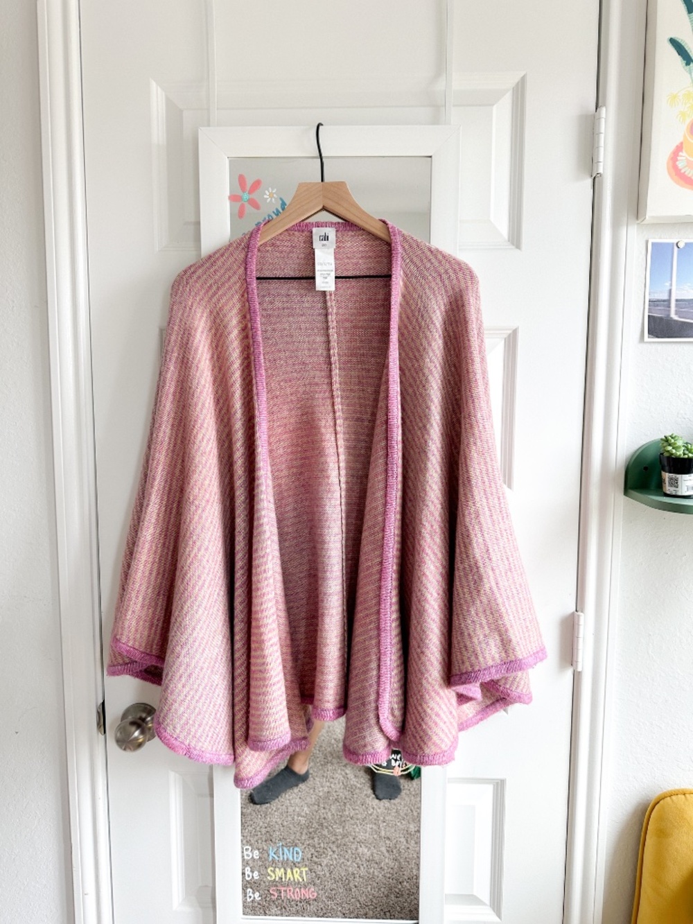 Cabi #4272 Harper Cape Shawl Sweater Rose Ombre Pink Stripe Feminine One Size